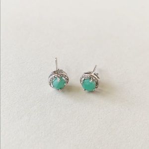 Emerald and Diamond Sterling Silver Earrings